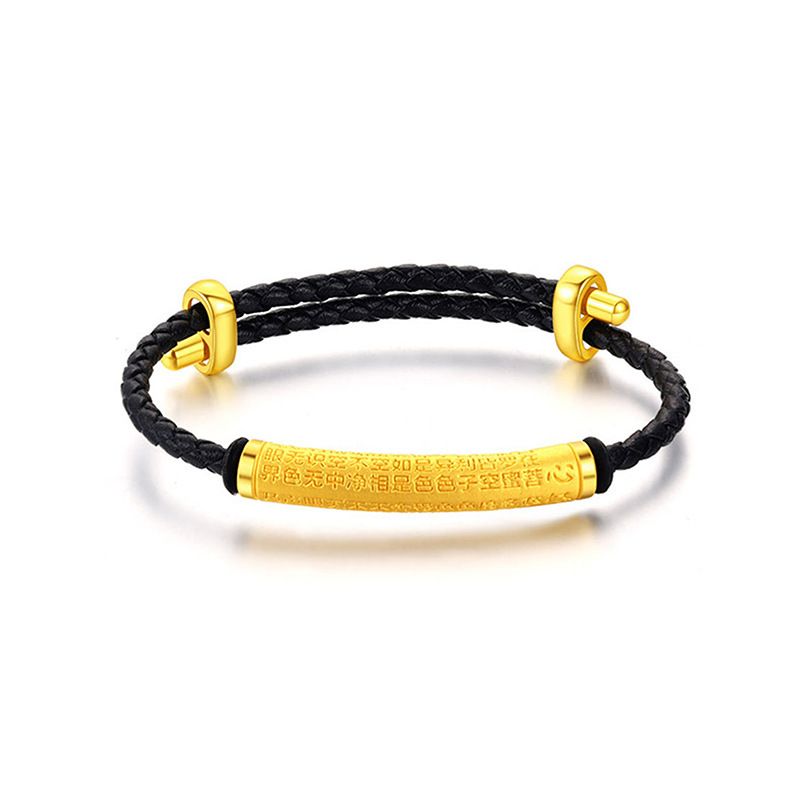 Vieam Lucky Tube Prna Heart Sutra Elbow Necklace Simulation Gold Ethnic Style Couple Bracelet_voghion.com