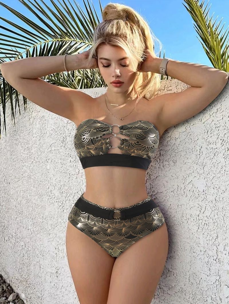 Damski seksowny brązujący bikini z wysokim stanem i rozcięciem Producent kostiumów kąpielowych dla kobiet Hurtownia_voghion.com