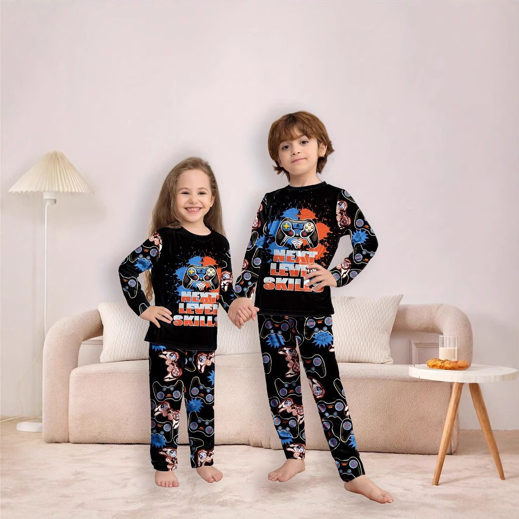 „Rakuten“ vaikiškų apatinių komplektas, pižama, berniukams ir mergaitėms, kūdikių žaidimų konsolės spauda, juoda, vaikų drabužių pardavimas namams_voghion.com