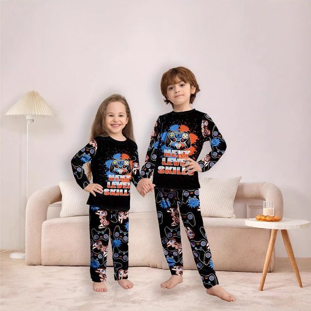 „Rakuten“ vaikiškų apatinių komplektas, pižama, berniukams ir mergaitėms, kūdikių žaidimų konsolės spauda, juoda, vaikų drabužių pardavimas namams_voghion.com