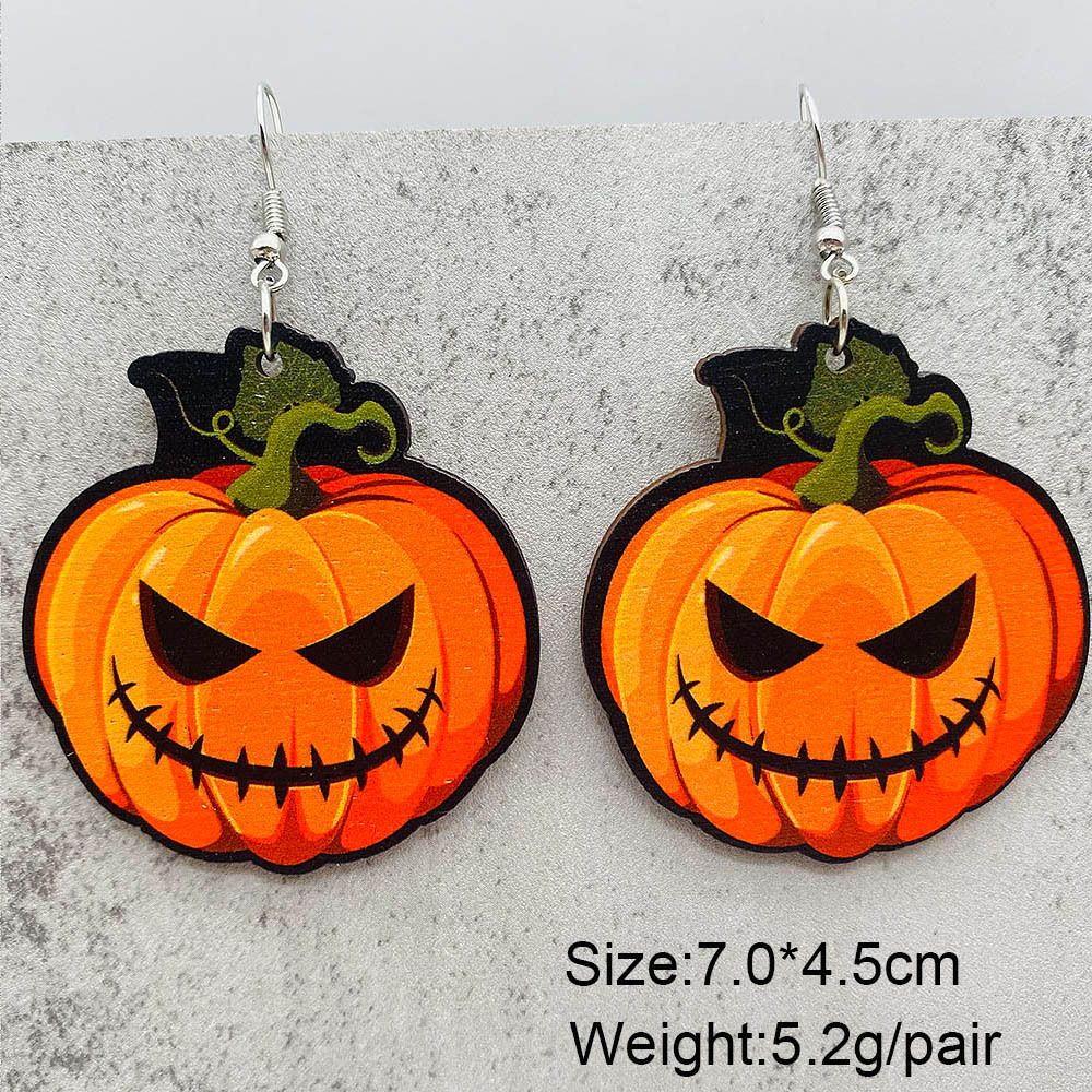 Accessori Cartone animato Pipistrello Fantasma Zucca Halloween Piccolo Gatto Teschio Ragno Orecchini in legno_voghion.com