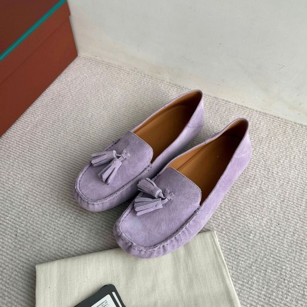 2025 neue Quaste Echtleder Loafer Runde Zehe Bequeme Weiche Sohle Slip-On Lazy Casual Mokassins frauen Single_voghion.com