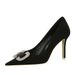 516-K69 Fashion Banquet Heels Women's Slim Heels, Suede Surface, Shallow Mouth, Sharp Point, Water Diamond Buckle High_voghion.com