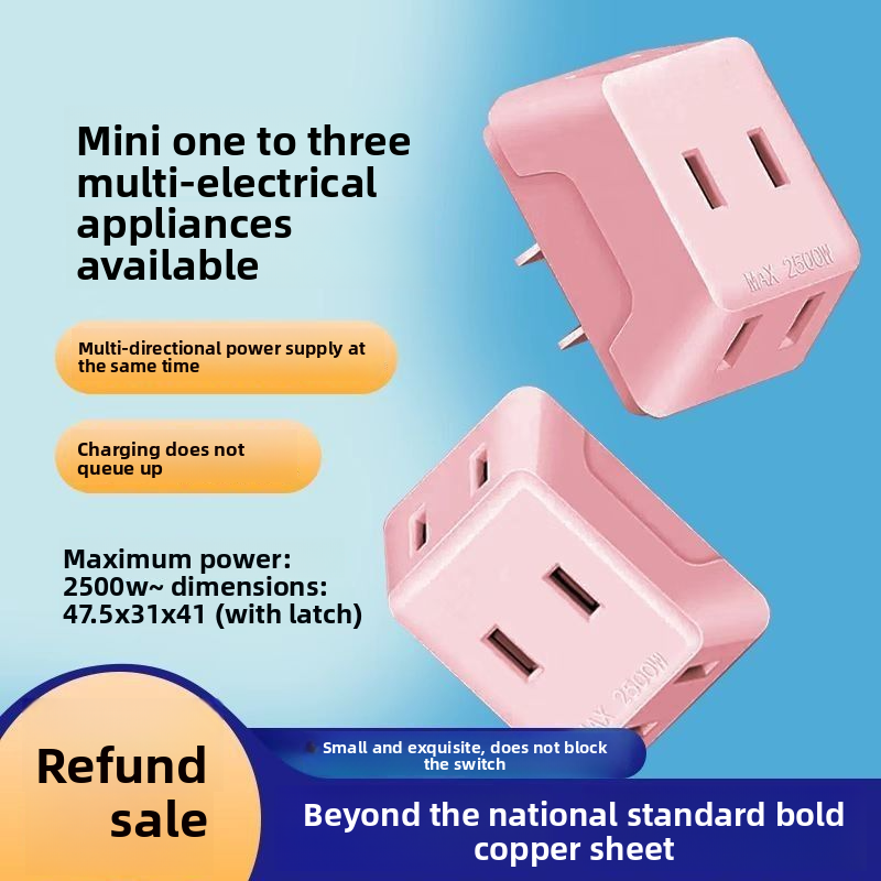 Adattatore di alimentazione mini-spina in rame puro da uno a tre, prolunga da viaggio a due spine, convertitore wireless a due fori_voghion.com