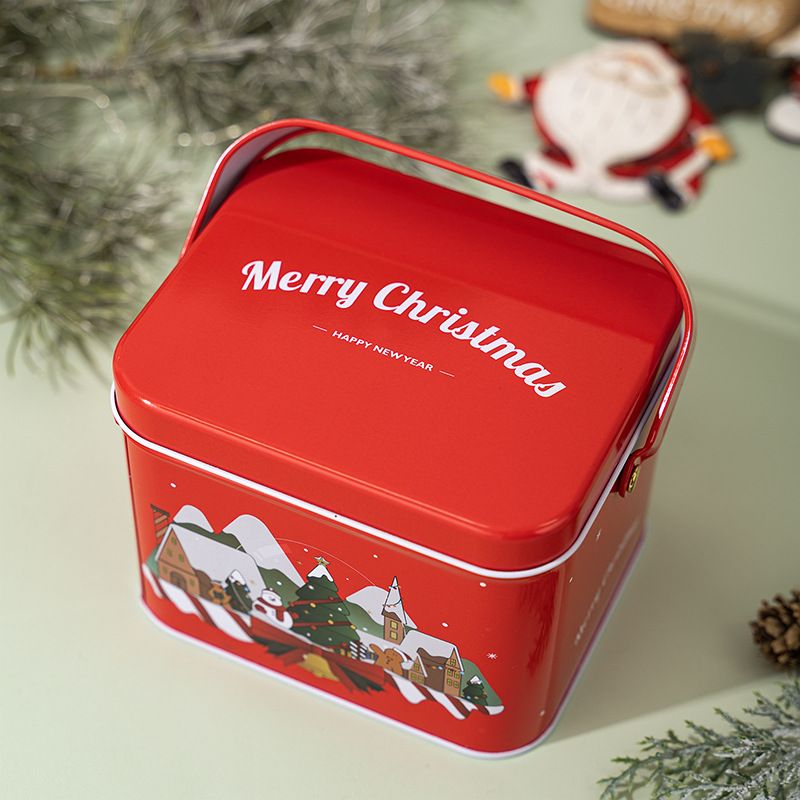 Christmas Tin Box With Handle - Decorative Storage Container For Candy, Cookies & Holiday Gifts (6 Styles, A-F)_voghion.com
