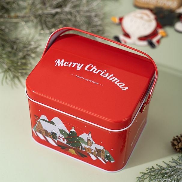 Christmas Tin Box With Handle - Decorative Storage Container For Candy, Cookies & Holiday Gifts (6 Styles, A-F)_voghion.com