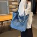 Borsa shopping in denim di grande capacità da donna, semplice in tela per studenti, a tracolla e a mano_voghion.com