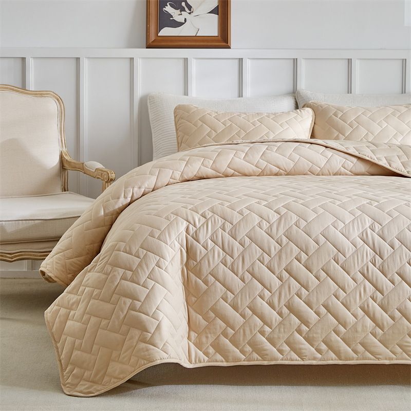 Completo copriletto trapuntato moderno in tinta unita - Copriletto jacquard da 3 pezzi con cuciture geometriche, piumone leggero per tutte le stagioni_voghion.com