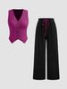 Damenbekleidung, einfarbige Strickweste mit Knöpfen und V-Ausschnitt + Hose mit weitem Bein und hoher Taille, modische, lässige, gerade Hose_voghion.com
