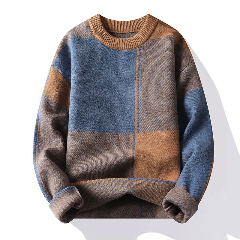 Männerkleeder Wanter Rundhals Verdickte Pullover Männerstrick Geometresch Laangärmkleeder Männer Basishemd_voghion.com