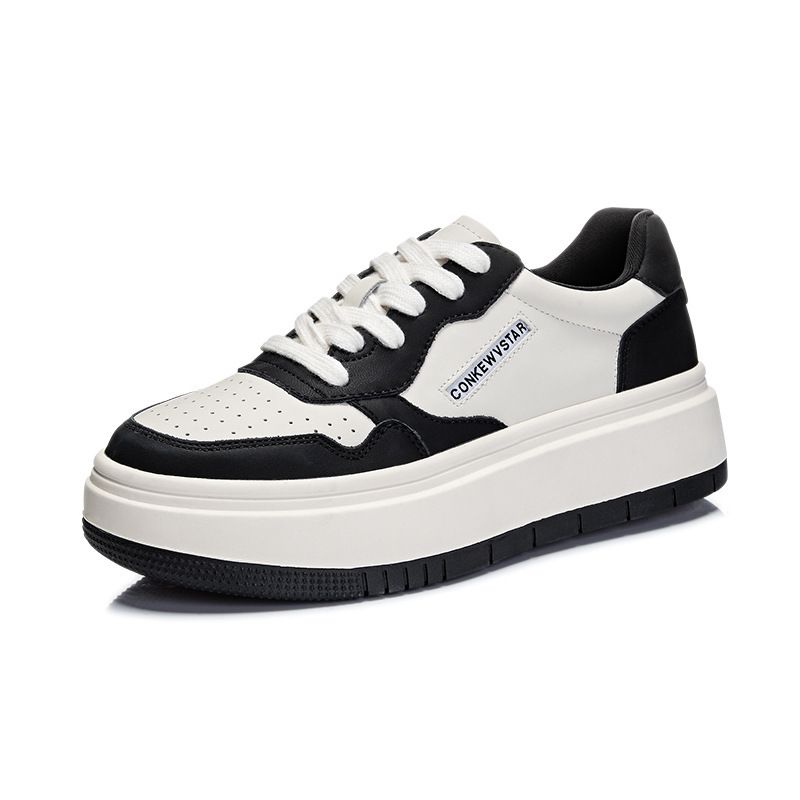 Plateau-Sneaker aus echtem Leder für Damen – niedrige, lässige Slipper mit dicker Sohle, runder Zehenpartie und Schnürdesign_voghion.com