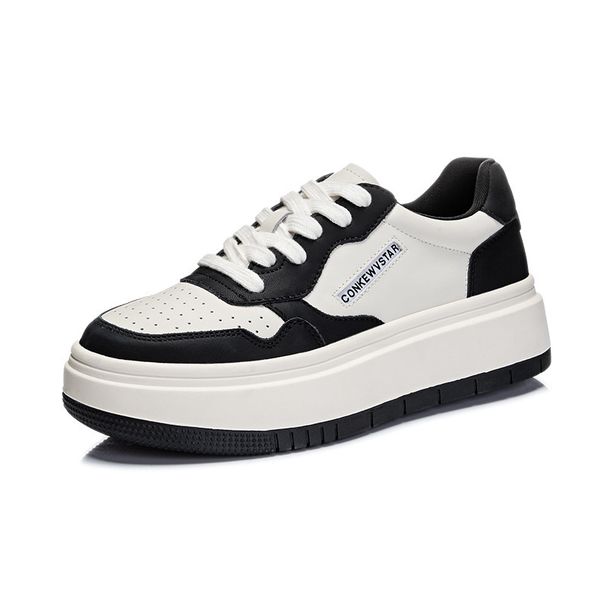 Plateau-Sneaker aus echtem Leder für Damen – niedrige, lässige Slipper mit dicker Sohle, runder Zehenpartie und Schnürdesign_voghion.com