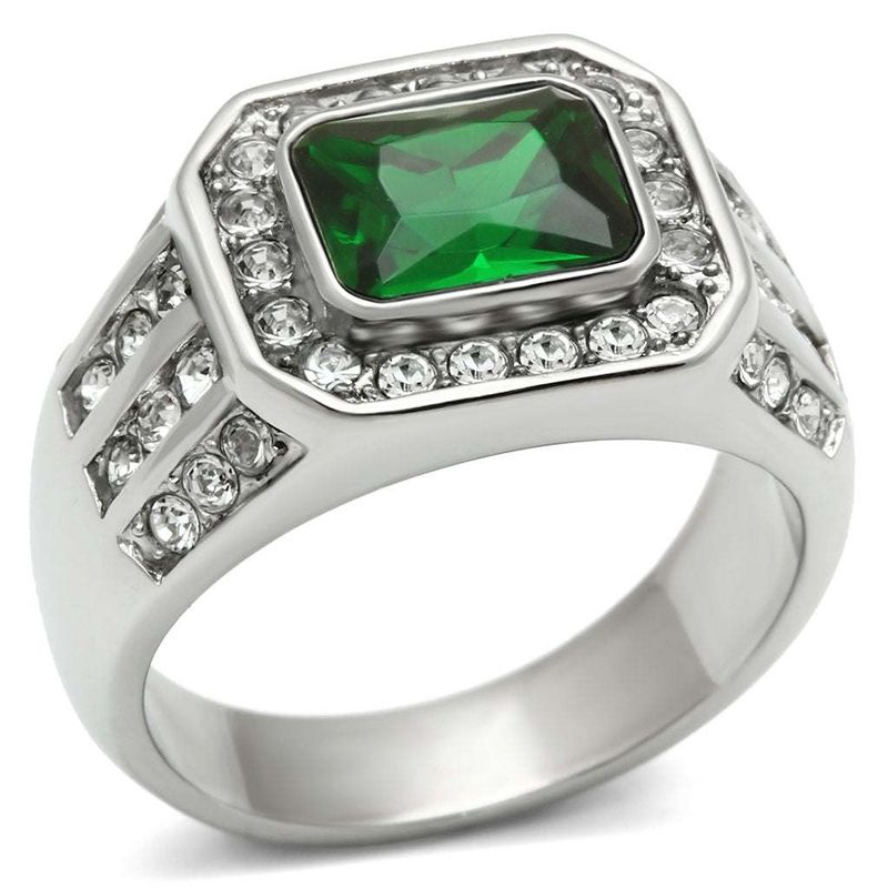 TK495 - High polished (no plating) Stainless Steel Ring with Synthetic Synthetic Glass in Emerald_voghion.com
