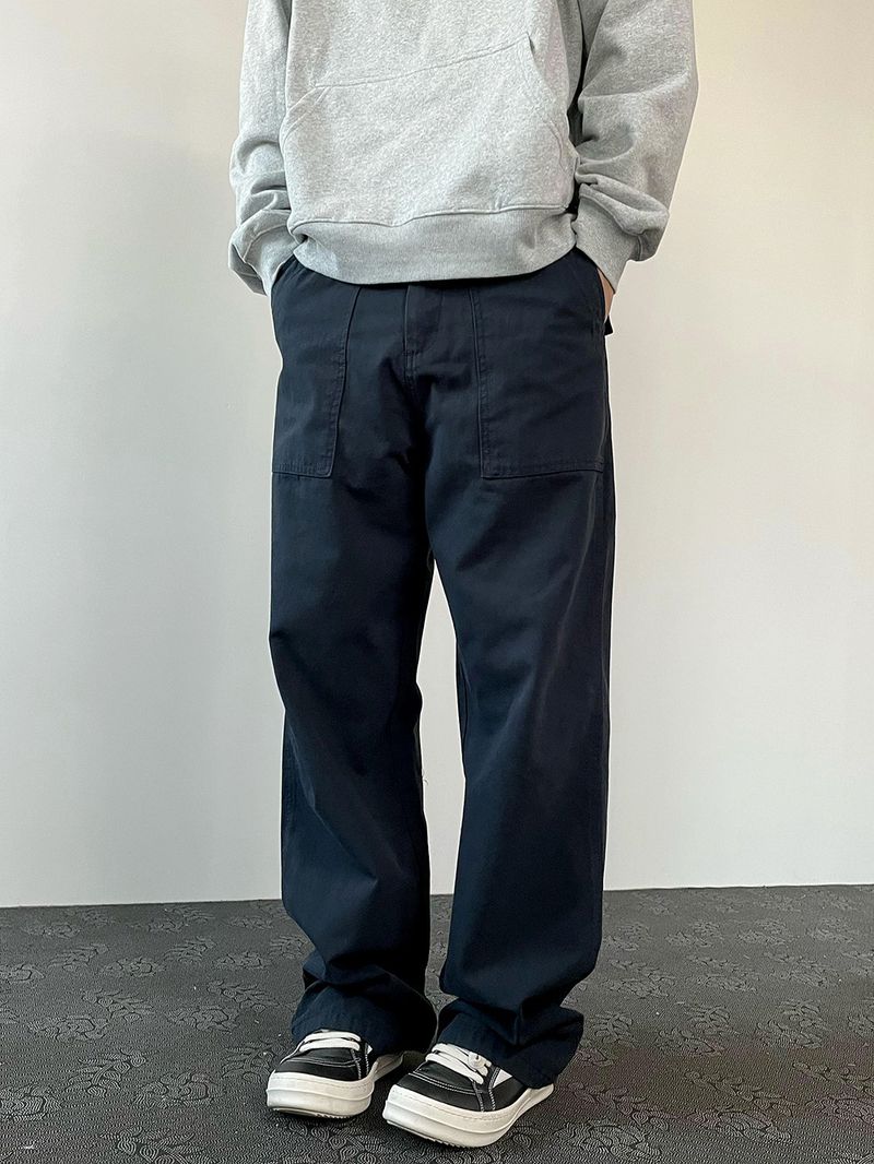 Pantalon cargo vintage américain Cleanfit pour homme et femme - Pantalon de travail rétro ample à jambe droite avec ourlet tombant, noir et bleu marine_voghion.com