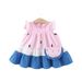 Letnia dziewczęca sukienka Nowa dziecięca odzież Urocza okrągła szyja Małe latające rękawy Spódnica z łączeniem ciasta Słodka kontrastowa spódnica kamizelka_voghion.com