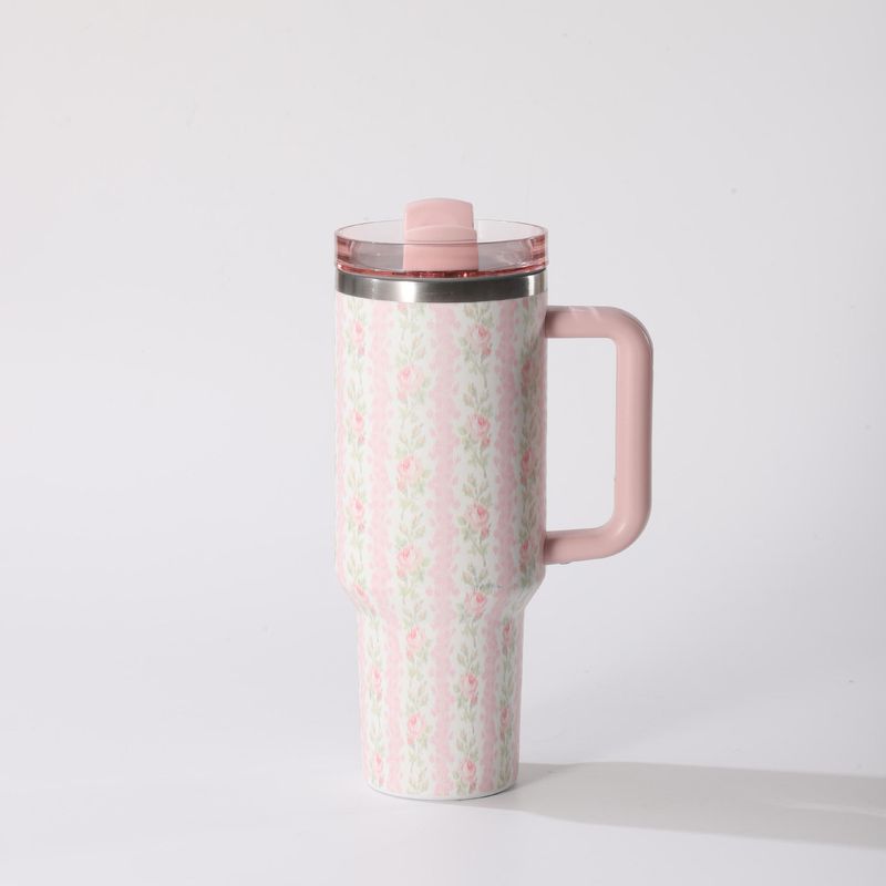 Bicchiere da viaggio in acciaio inossidabile 304 con isolamento sottovuoto - Tazza da viaggio a doppia parete da 20 once con manico e design stampato in 3D - Mantiene le bevande calde/fredde per 24 ore_voghion.com