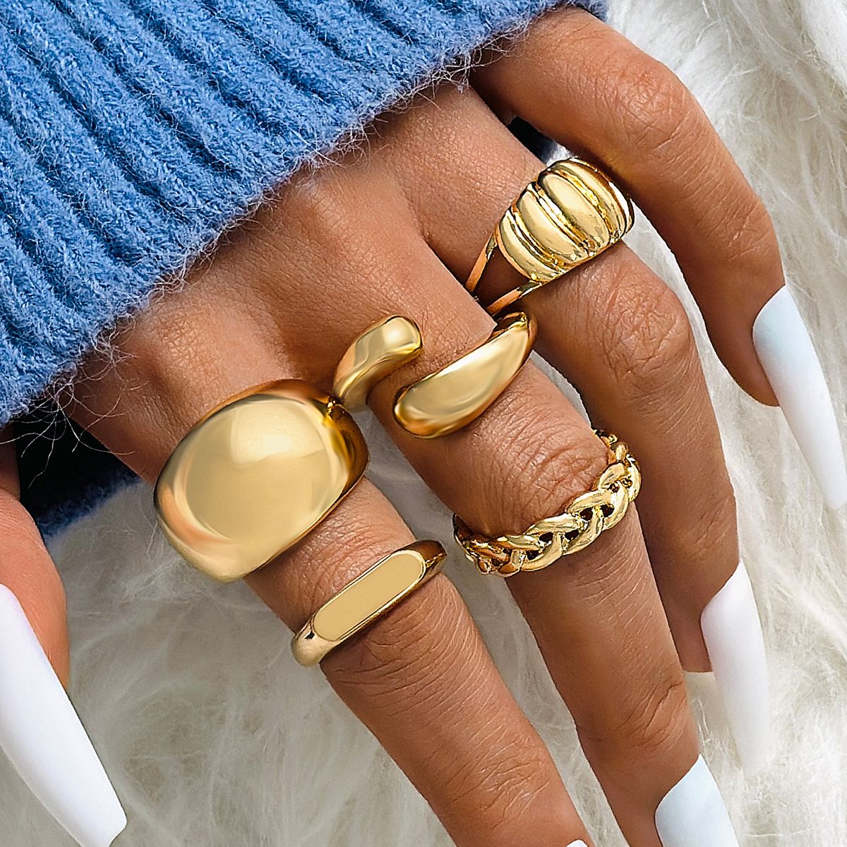 TOCONA Ringset mit Kettenmuster, 5 Stück/ Komplettset_voghion.com