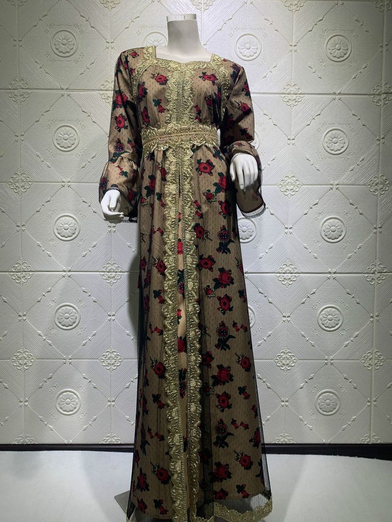 Women's Clothing printing embroidery lace mesh dress dubai muslim Muslim women_voghion.com