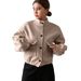 Women's Clothing Autumn Winter Women's Casual Short Wool Blend Coat With Stand Collar & Single Button Closure, Loose Fit, Long Sleeve, Outerwear_voghion.com
