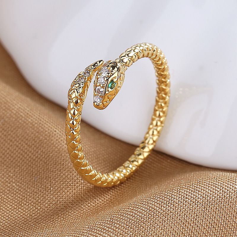 Ensemble de luxe léger en Zircon brillant, Vintage, en forme de serpent, anneau ouvert pour femmes, Micro ensemble en Zircon, anneau à queue Fine réglable_voghion.com