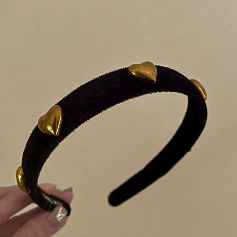 Vintage baršunasta traka za kosu u obliku srca za žene - retro dodaci za kosu (modna traka za kosu, mekana i udobna)_voghion.com
