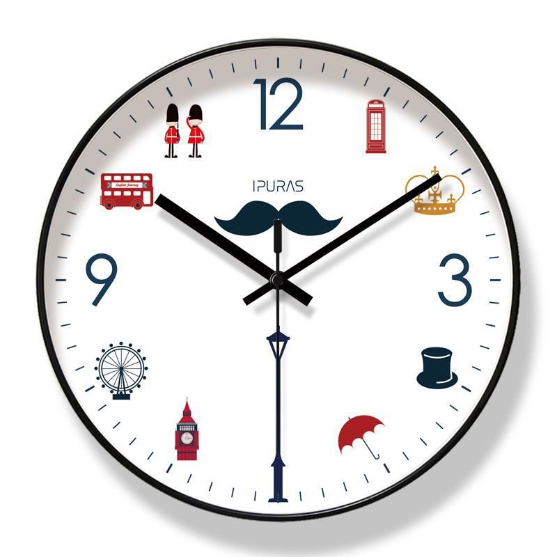 Yipula 6222 Wall British Style Living Room Fashion Home Cartoon Silent Sweep Second Quartz Clock_voghion.com