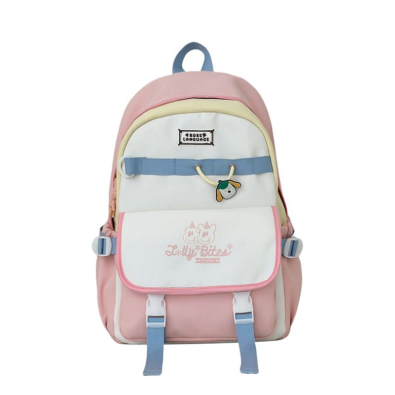 Zaino unisex elegante per studenti: zaino scolastico leggero in nylon con spallacci imbottiti e design a blocchi di colore vivaci._voghion.com