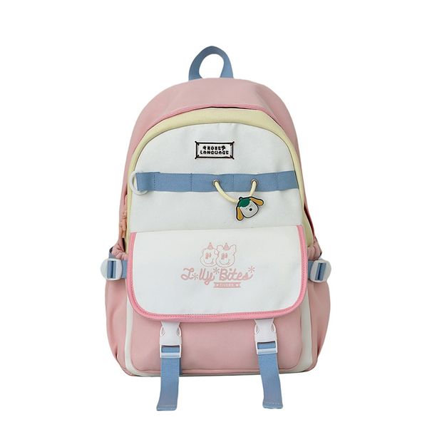 Zaino unisex elegante per studenti: zaino scolastico leggero in nylon con spallacci imbottiti e design a blocchi di colore vivaci._voghion.com