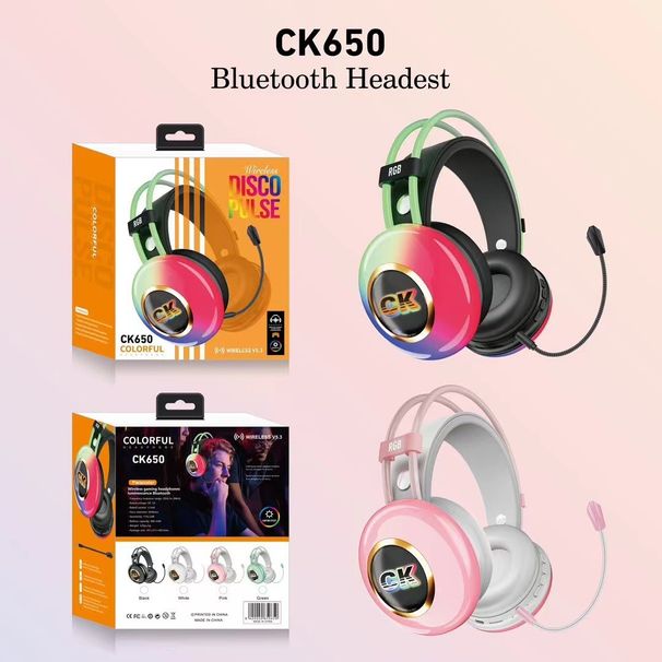 Nuove cuffie da gioco LED colorate con tag Bluetooth wireless RGB montate sulla testa CK650_voghion.com