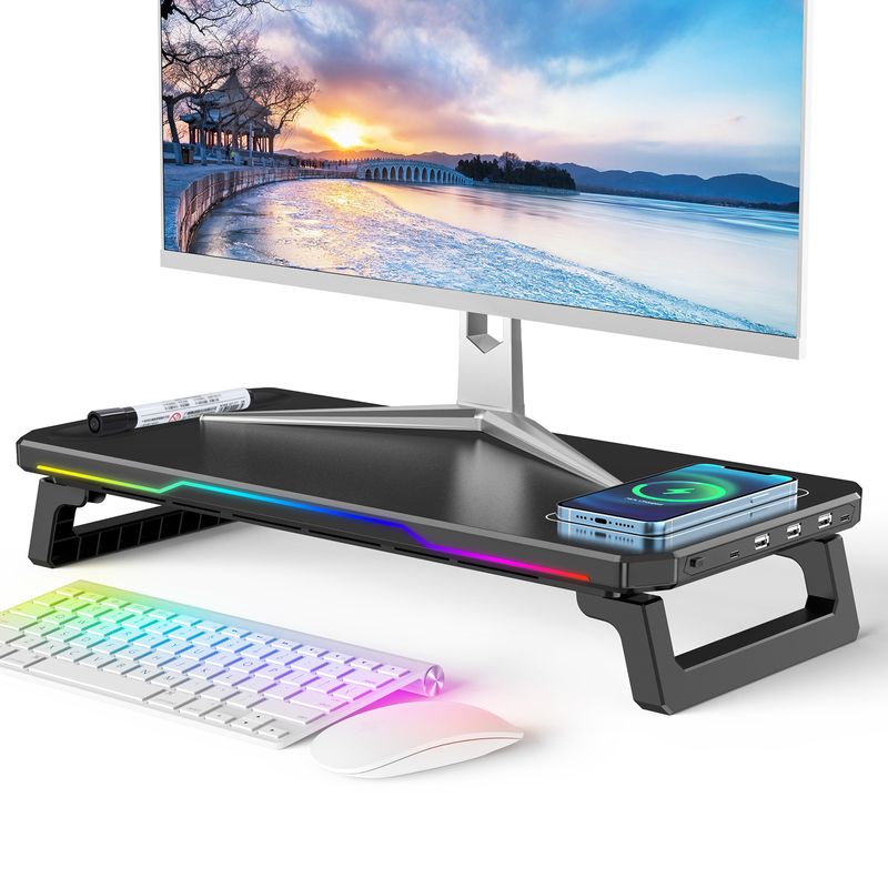 Wireless Charging Monitor Desk HUB Office Single Elevated Stand_voghion.com