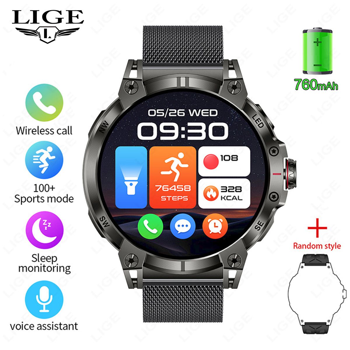 Outdoor Sports Smart Multi Function Waterproof Pedometer Alarm Clock Bluetooth Call Remote Control Camera Watch_voghion.com
