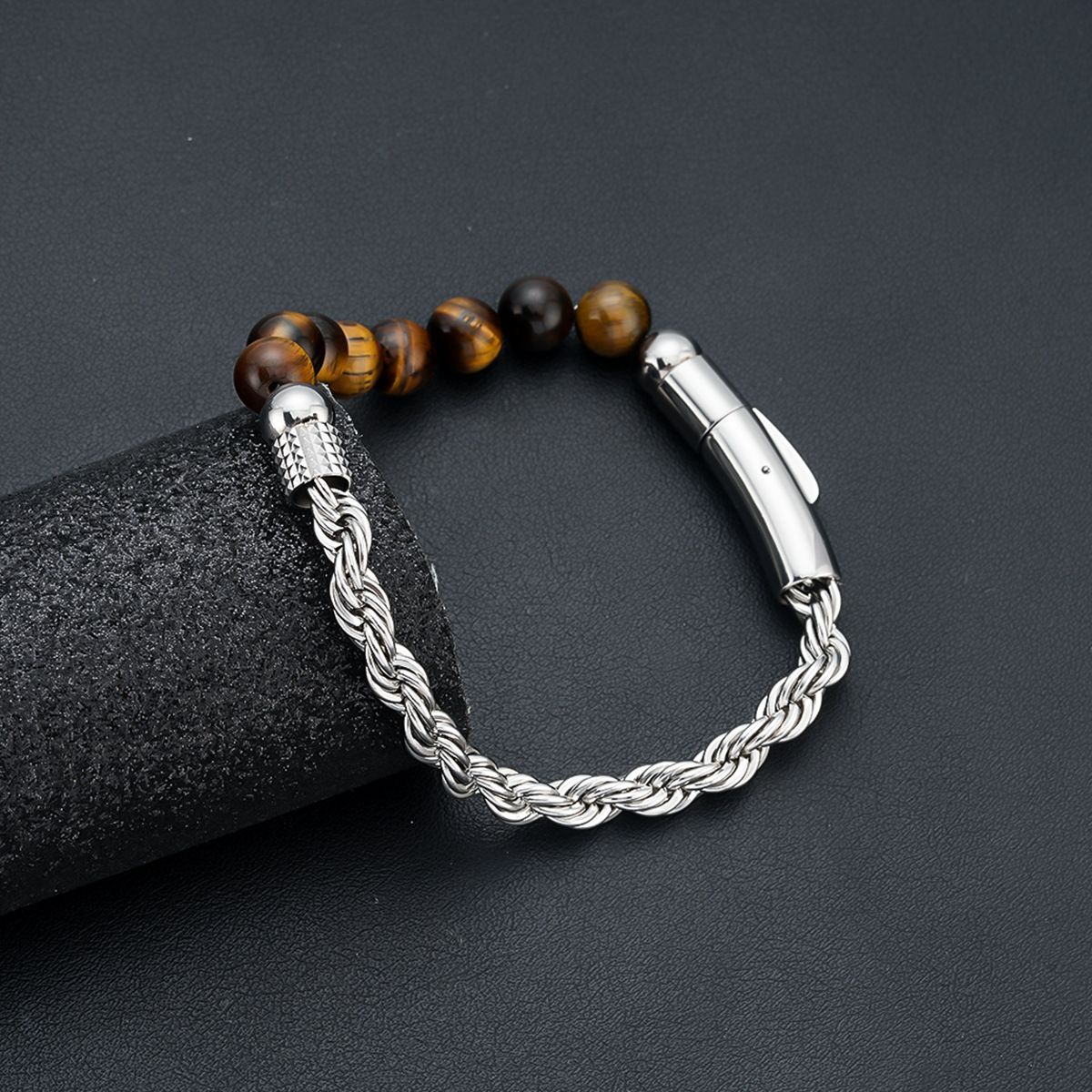 Bracciale in acciaio al titanio con catena intrecciata in acciaio inossidabile, stile cinese, nuovo, resistente alla luce, per uomo_voghion.com