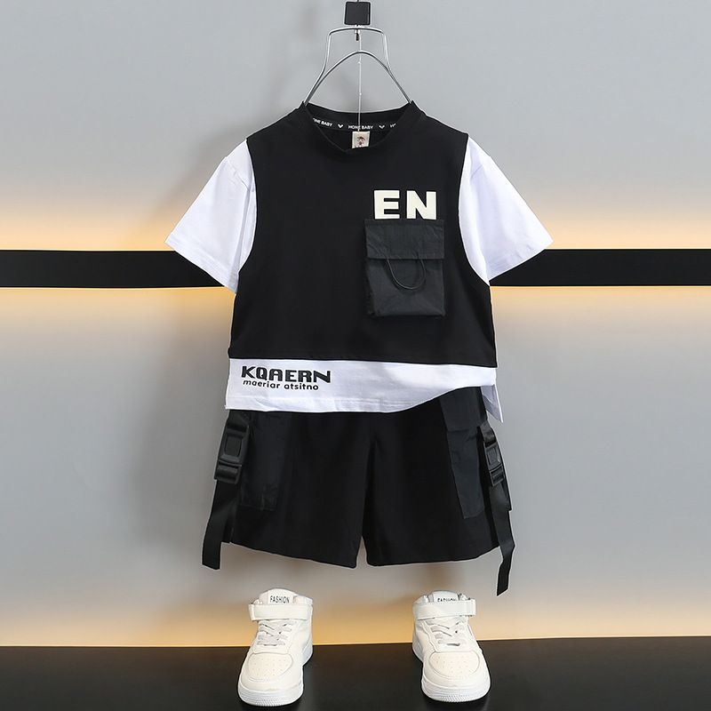 Ensemble deux pièces pour garçon, tenue d'été fine à manches courtes, style nouveau, pour enfant, idéal pour les loisirs et le sport, tendance_voghion.com