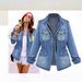 Plus Size Women's Denim Shirt With Zip Detail & Elastic Waist, Casual Oversized Chambray Top For Everyday Comfort_voghion.com