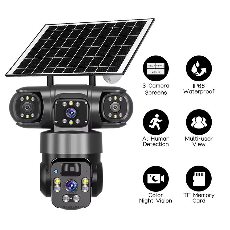 QL19 Panoramic 360-Degree Three-Screen Wireless Smart WiFi/4G Solar Camera Surveillance Bullet Dome Integrated_voghion.com