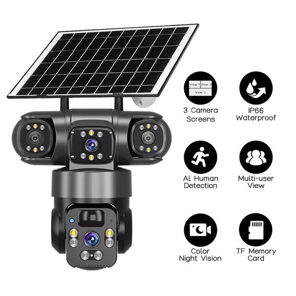 QL19 Panoramic 360-Degree Three-Screen Wireless Smart WiFi/4G Solar Camera Surveillance Bullet Dome Integrated_voghion.com