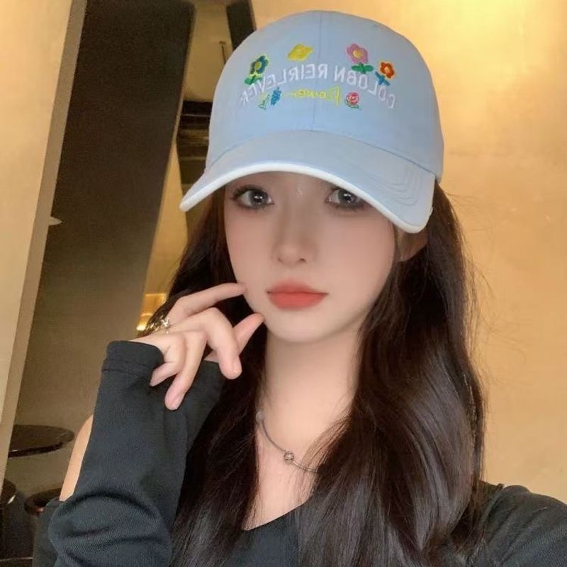 new Flowers Yellow Letters Embroidered Women's Baseball Cap, Sweet And Versatile, Soft Top, Big Head, Face Shape_voghion.com