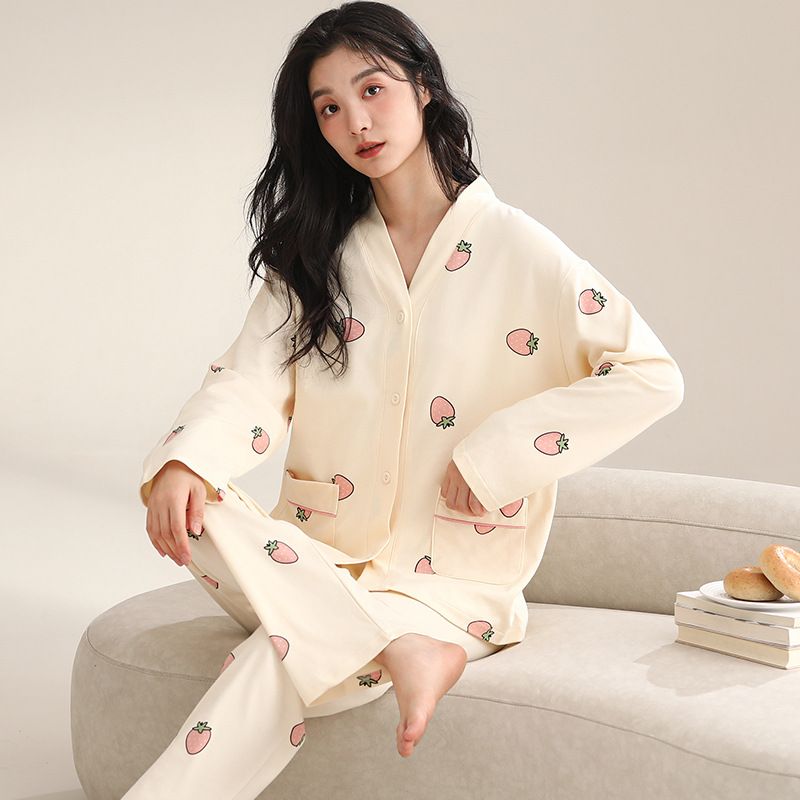 2023 neue Frühjahr und Herbst Pyjamas für Damen aus reiner Baumwolle mit langen Ärmeln und Cartoon-Muster, süß, Übergröße, Heimkleidung, Outable Set_voghion.com