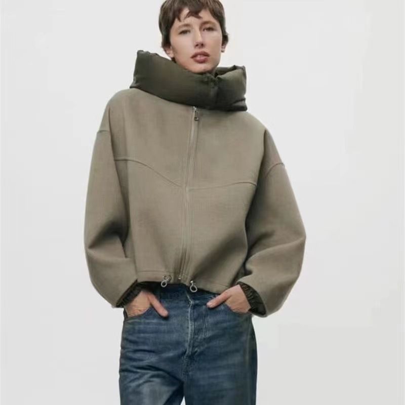 ​Damenmantel aus Wollmischung mit großen Taschen und Metallknöpfen, locker sitzende Jacke mit kurzem Revers und langen Ärmeln für Herbst und Winter_voghion.com