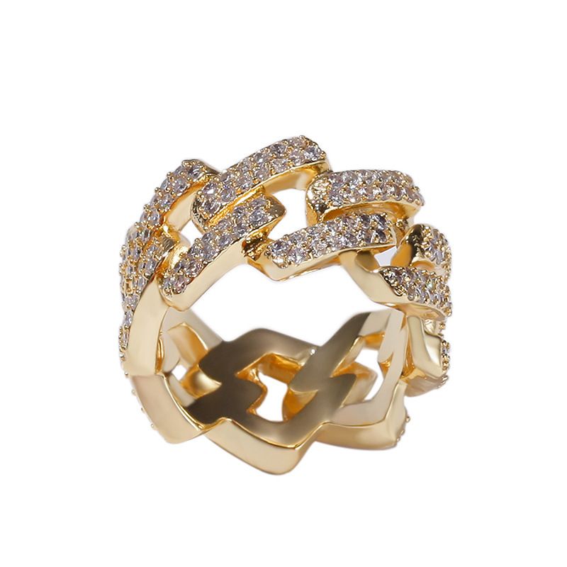 New Micro Paved Zircon Men's 2 Row Diamond Electroplated Real Gold Hip Hop Cuban Ring Jewelry_voghion.com