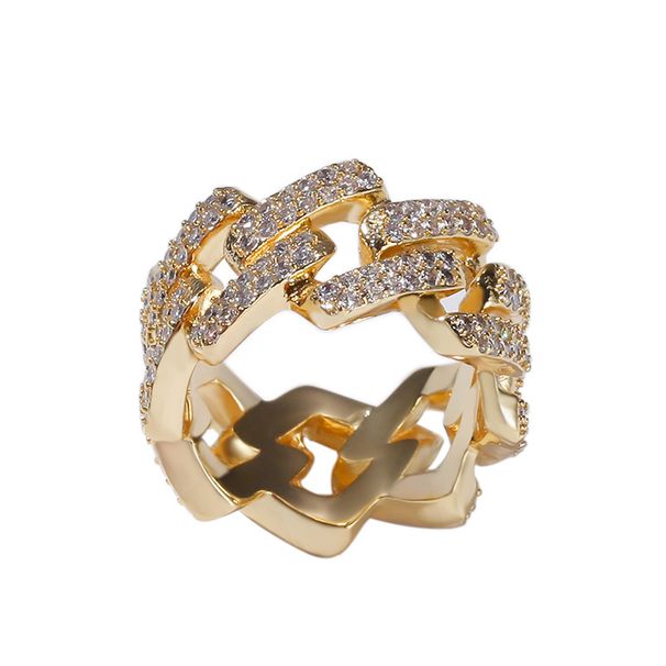 New Micro Paved Zircon Men's 2 Row Diamond Electroplated Real Gold Hip Hop Cuban Ring Jewelry_voghion.com