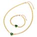 Modische weiße Zirkon-Herzkette, Titanstahlarmband, minimalistisches Schlüsselbeinkettenarmband mit grünen Diamanten für Mädchen, herzförmiges Set_voghion.com