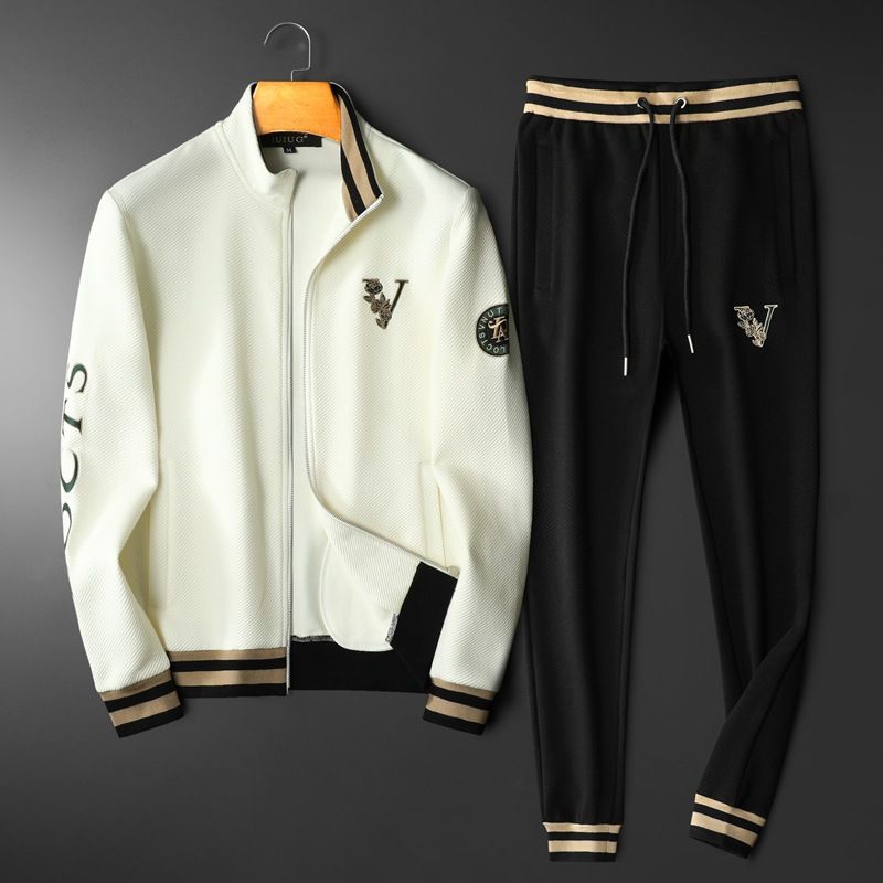 Men's Clothing Men's casual sports suit autumn new letter embroidery design original creation collar jacket sweater suit spot_voghion.com