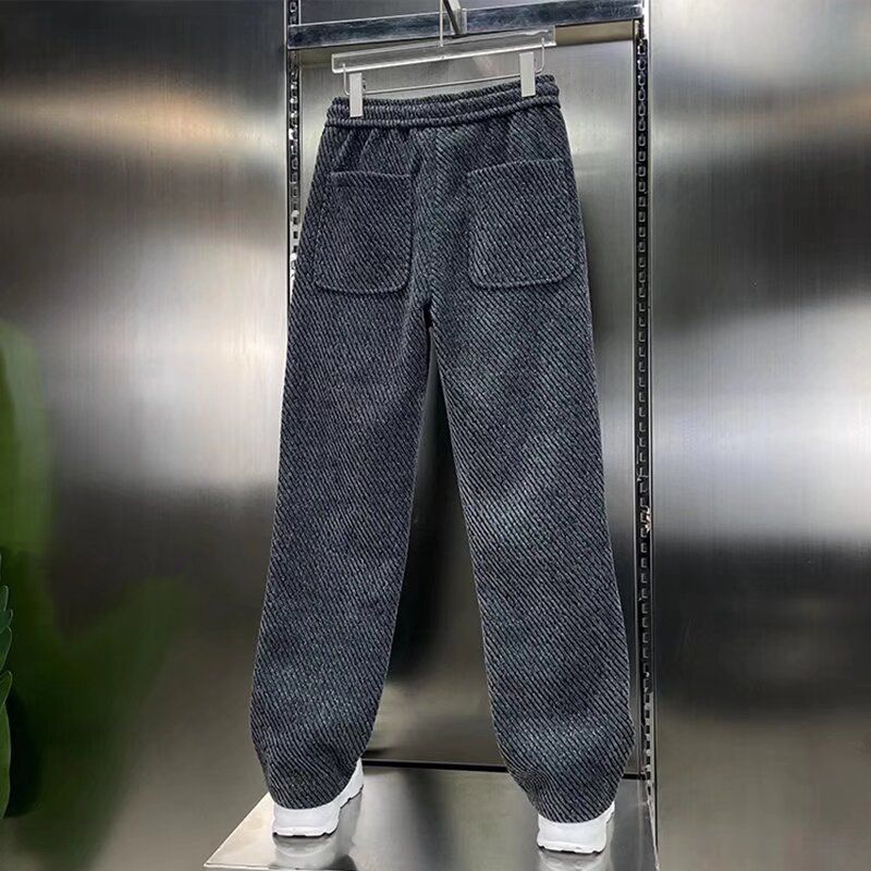 Moška oblačila Modna znamka Žakard Pletene Šenilne Karirane Proste Hlače Moške Pomladne in Jesenske Nove Ohlapne Modne Vsestranske Ravne Hlače_voghion.com