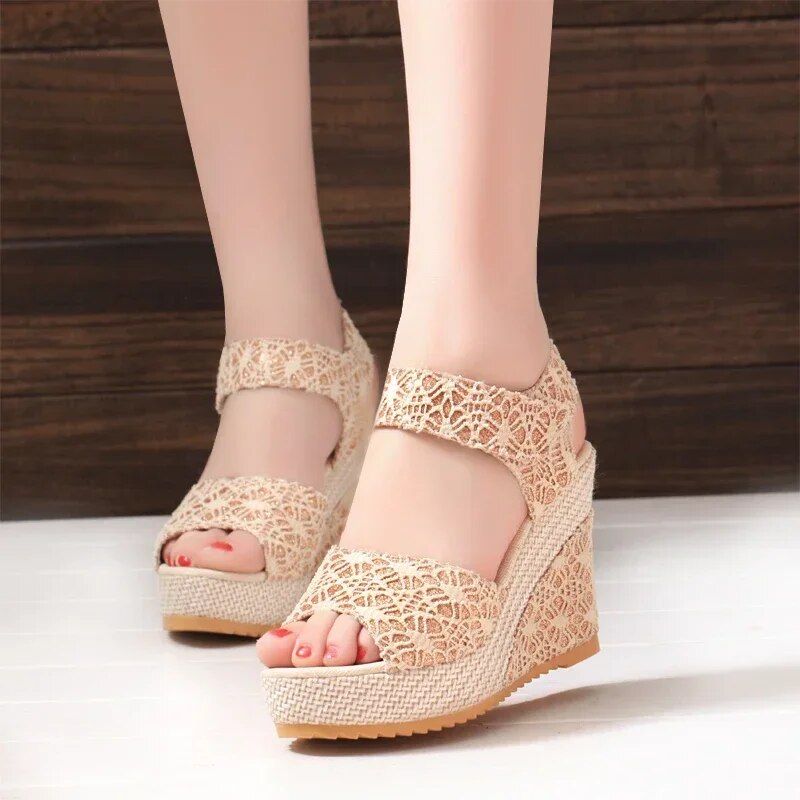Women's Wedges Sandals 2024 Summer New Fashion Mesh Peep Toe Platform High Heel Women Sandals Sexy Party Dress Women Sandalias_voghion.com