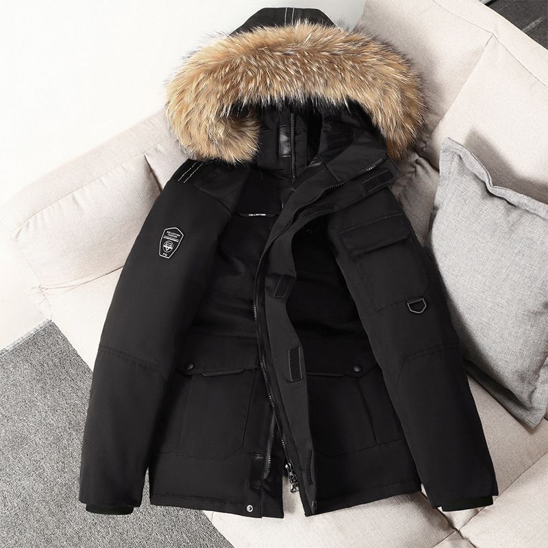 Men's Clothing Real Fur Collar Winter New Men's Down Jacket Mid Length Thickened Workwear Trendy Outdoor Men's Down Jacket Running Man_voghion.com