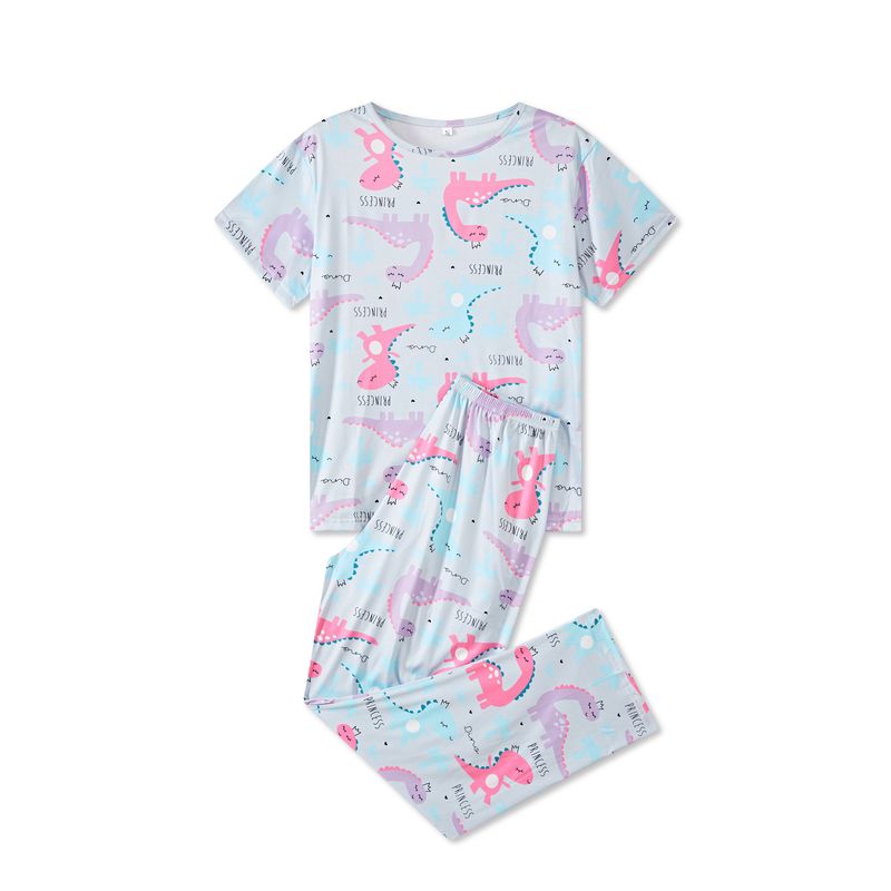 Home clothes suit pajamas women's short-sleeved trousers suit ins style printing_voghion.com