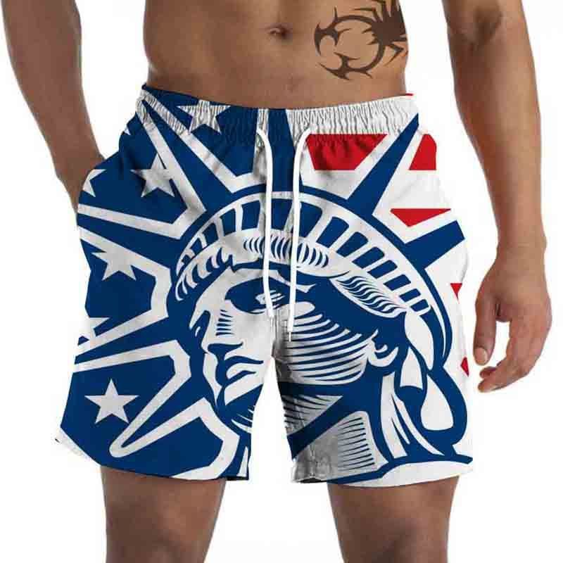 Unbeatable Quality Summer Men's Shorts For Independence Day In The United States; Victory Day&National Flag Statue Of Liberty Eagle 3D_voghion.com