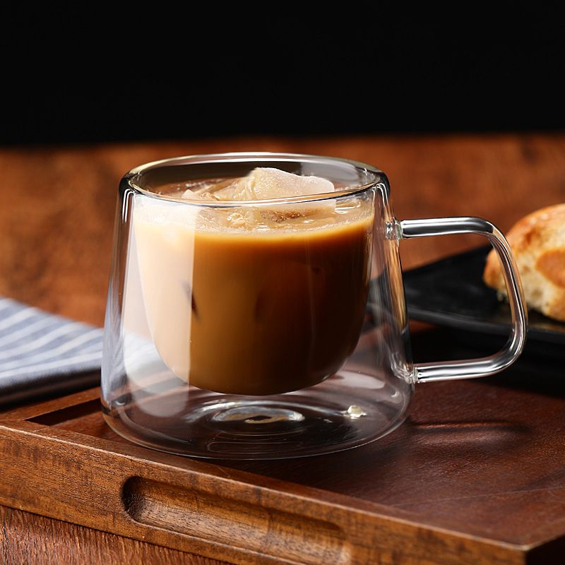 Elegante tazza da caffè in vetro a doppia parete, resistente al calore, con manico (perfetta per il caffè latte, perfetta come regalo, design isolante alla moda, lavabile in lavastoviglie)_voghion.com