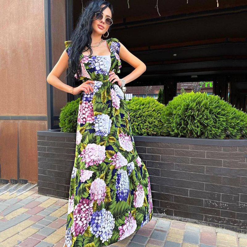 Women's Clothing sexy women's dress green flower long dress sleeveless backless dress_voghion.com